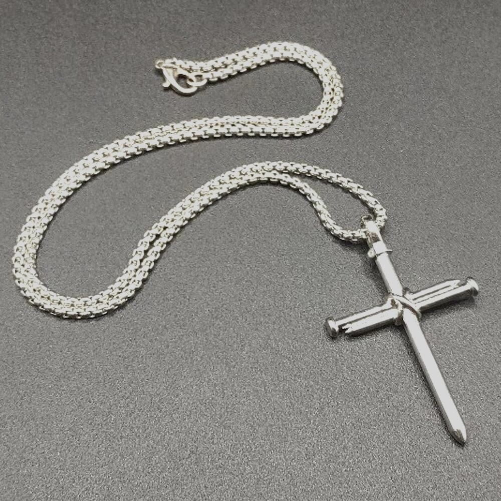 Silver Necklace Cross Crucifix Nails Jesus Bible Christian Catholic Faith Gift - Picture 4 of 6